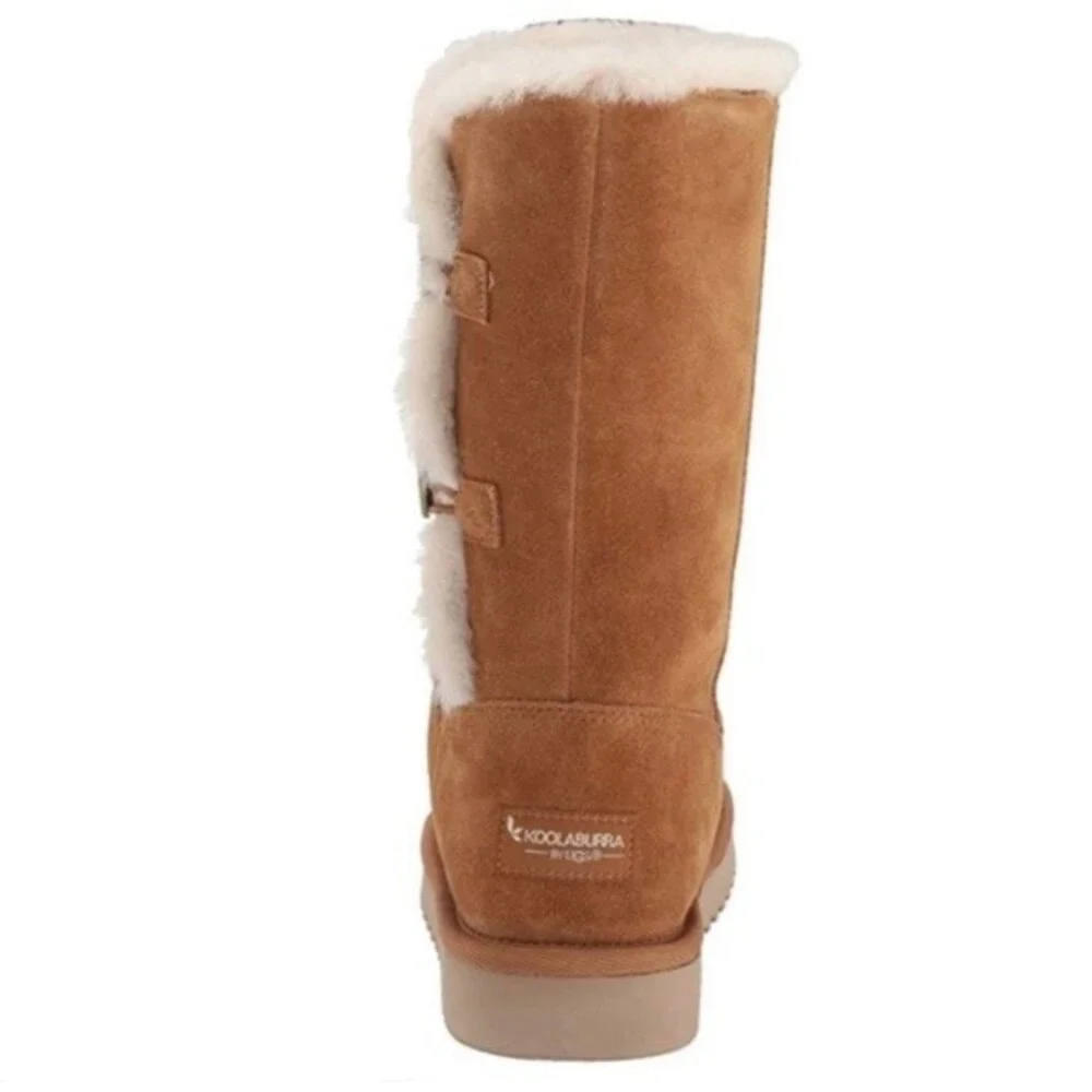 Koolaburra Kenslei Tall Boots in Chestnut Brown sz 6.5 Suede Leather Faux Fur
